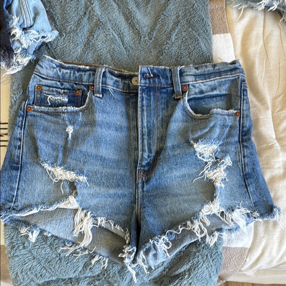Abercrombie & Fitch Blue Jean Shorts Distressed High-Waisted